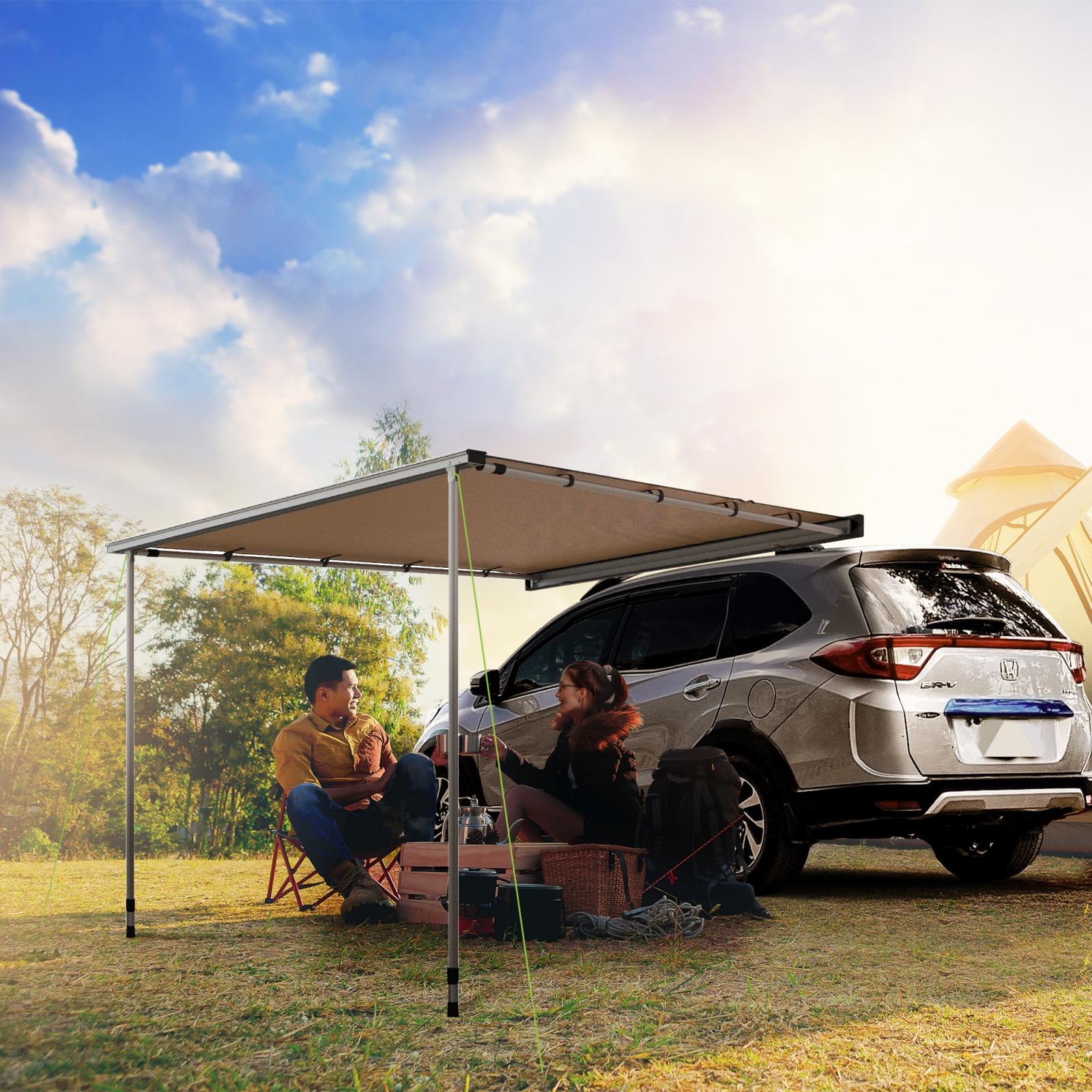 Car tent, car roof canopy, sunroof-style roof cover; highly weather-resistant; dimensions 160 × 250 × 125–225 cm; khaki color.